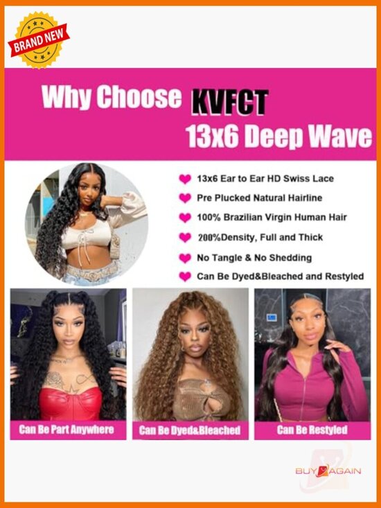 30 Inch Deep Wave Lace Front Wig Human Hair 200 Density HD Transparent